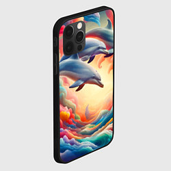 Чехол для iPhone 12 Pro Max Три небесных дельфина - нейроарт фантазия, цвет: 3D-черный — фото 2
