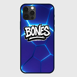Чехол для iPhone 12 Pro Max Bones белое лого на синих плитах, цвет: 3D-черный