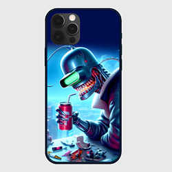 Чехол для iPhone 12 Pro Max Кибер Бендер пьёт лимонад - неоновое свечение, цвет: 3D-черный
