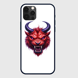 Чехол для iPhone 12 Pro Max Голова злого красного существа с фиолетовыми глаза, цвет: 3D-черный