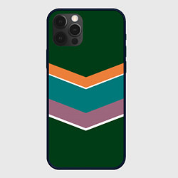 Чехол для iPhone 12 Pro Max Тёмный зелёный с полосами, цвет: 3D-черный