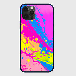 Чехол для iPhone 12 Pro Max Яркая абстракция из розовых и голубых красок, цвет: 3D-черный