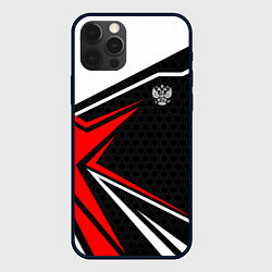Чехол для iPhone 12 Pro Max Герб России - красный спортивный, цвет: 3D-черный