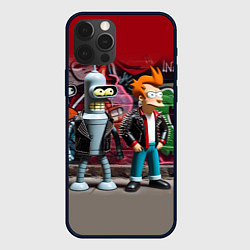Чехол для iPhone 12 Pro Max Bender bending robot and Fry - ai art graffiti, цвет: 3D-черный