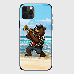 Чехол для iPhone 12 Pro Max Медведь играет ска на пляже, цвет: 3D-черный