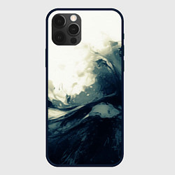 Чехол для iPhone 12 Pro Max Чёрно-синие абстрактные краски, цвет: 3D-черный