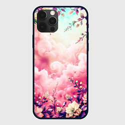 Чехол для iPhone 12 Pro Max Фантастический цветочный розовый с облаками, цвет: 3D-черный