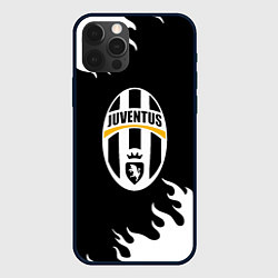 Чехол для iPhone 12 Pro Max Juventus белый огонь текстура, цвет: 3D-черный