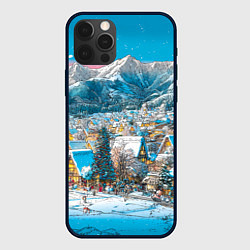Чехол для iPhone 12 Pro Max Новогодняя деревушка в горах, цвет: 3D-черный
