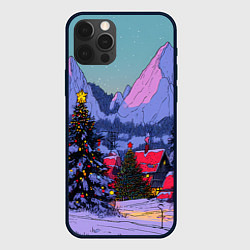 Чехол для iPhone 12 Pro Max Новогодние елки в горном городке, цвет: 3D-черный