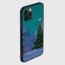 Чехол для iPhone 12 Pro Max Зеленая новогодняя елка во вдоре, цвет: 3D-черный — фото 2