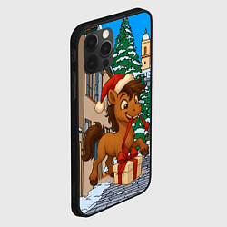 Чехол для iPhone 12 Pro Max Лошадка распаковывает новогодний подарок, цвет: 3D-черный — фото 2
