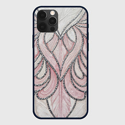 Чехол для iPhone 12 Pro Max Нежно розовый орнамент из перьев, цвет: 3D-черный