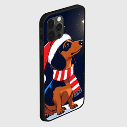 Чехол для iPhone 12 Pro Max Новогодняя такса и звезды, цвет: 3D-черный — фото 2