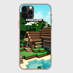 Чехол для iPhone 12 Pro Max Minecraft House, цвет: 3D-светло-розовый