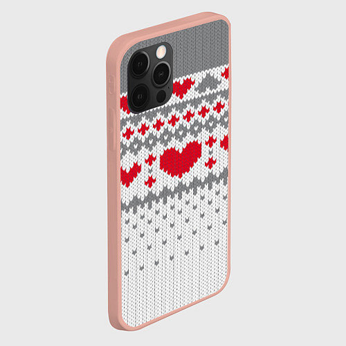 Чехол iPhone 12 Pro Max Узор с сердечками / 3D-Светло-розовый – фото 2