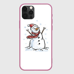 Чехол для iPhone 12 Pro Снеговик, цвет: 3D-малиновый