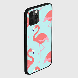 Чехол для iPhone 12 Pro Розовые фламинго, цвет: 3D-черный — фото 2