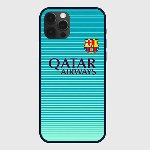 Чехол iPhone 12 Pro Barcelona FC: Aqua / 3D-Черный – фото 1