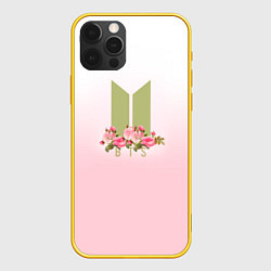 Чехол для iPhone 12 Pro BTS: Pink Flowers, цвет: 3D-желтый
