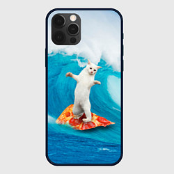 Чехол для iPhone 12 Pro Кот-серфер, цвет: 3D-черный