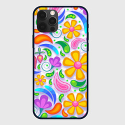 Чехол для iPhone 12 Pro Абстракция и цветы, цвет: 3D-черный