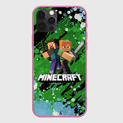 Чехол для iPhone 12 Pro Minecraft Майнкрафт, цвет: 3D-малиновый