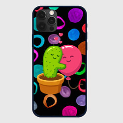 Чехол для iPhone 12 Pro Влюбленные кактус и шарик, цвет: 3D-черный