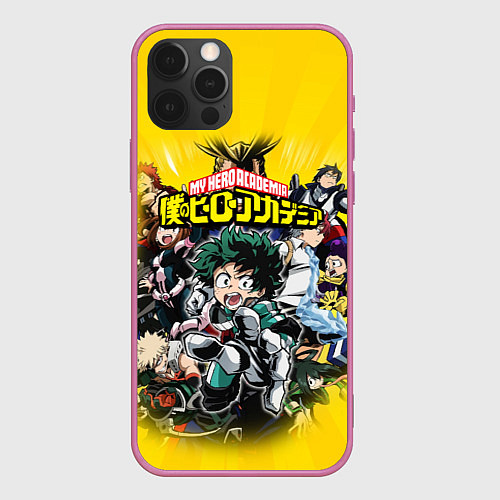 Чехол iPhone 12 Pro MY HERO ACADEMIA группа героев / 3D-Малиновый – фото 1