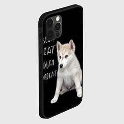 Чехол для iPhone 12 Pro Sleep Eat Play Repeat Хаски щенок, цвет: 3D-черный — фото 2