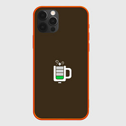Чехол для iPhone 12 Pro Батарейка заряд чашка кофе, цвет: 3D-красный