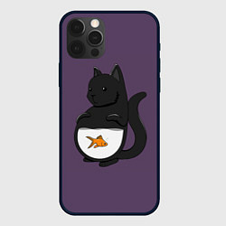 Чехол для iPhone 12 Pro Довольный кот, цвет: 3D-черный