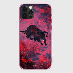 Чехол для iPhone 12 Pro Бык, цвет: 3D-малиновый