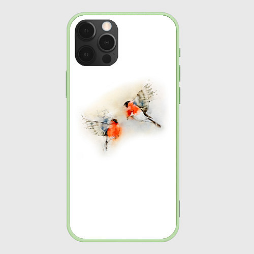 Чехол iPhone 12 Pro Снегири / 3D-Салатовый – фото 1