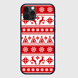 Чехол для iPhone 12 Pro Новый Год Олени и снежинки, цвет: 3D-черный