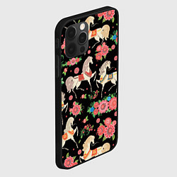 Чехол для iPhone 12 Pro Лошади и цветы, цвет: 3D-черный — фото 2