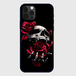 Чехол для iPhone 12 Pro ЧЕРЕП И РОЗЫ, цвет: 3D-черный