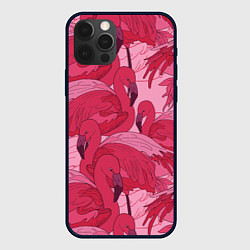 Чехол для iPhone 12 Pro Розовые фламинго, цвет: 3D-черный