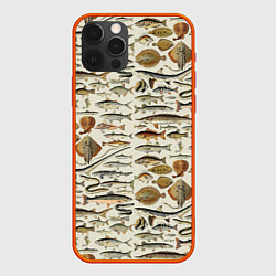 Чехол для iPhone 12 Pro Рыбный паттерн, цвет: 3D-красный