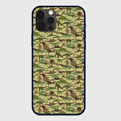Чехол для iPhone 12 Pro Динозавры камуфляж, цвет: 3D-черный