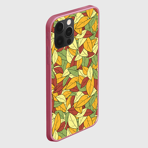 Чехол iPhone 12 Pro Яркие осенние листья / 3D-Малиновый – фото 2