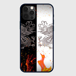Чехол для iPhone 12 Pro Драконы Черный и Белый Огонь, цвет: 3D-черный