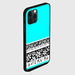 Чехол для iPhone 12 Pro Цветочный бирюзовый узор, цвет: 3D-черный — фото 2