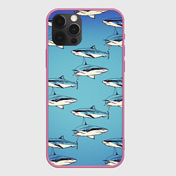 Чехол для iPhone 12 Pro Акулы Паттерн, цвет: 3D-малиновый