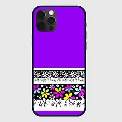 Чехол для iPhone 12 Pro Яркий фиолетовый цветочный, цвет: 3D-черный
