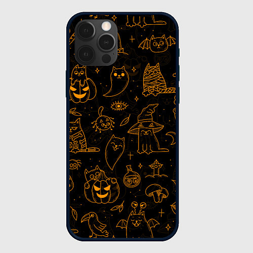 Чехол iPhone 12 Pro ХЕЛЛОУИН ПАТТЕРН КОТИКИ HALLOWEEN KITTY / 3D-Черный – фото 1