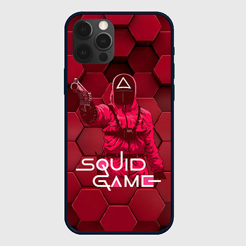 Чехол iPhone 12 Pro Игра в кальмара - красные 3D кубы / 3D-Черный – фото 1