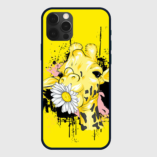 Чехол iPhone 12 Pro Жирафа с герберой / 3D-Черный – фото 1
