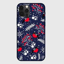 Чехол для iPhone 12 Pro Снегири и рябина, цвет: 3D-черный
