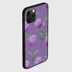 Чехол для iPhone 12 Pro Фиолетовые тюльпаны с зелеными листьями, цвет: 3D-черный — фото 2